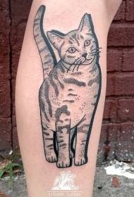 Wzór tatuażu piękny czarny szary kot z goleniem