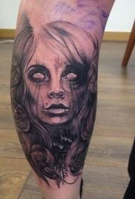 Shank fekete horror stílusú titokzatos nő portré tetoválás minta