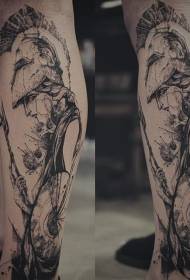 Calf black line European at American personality na babaeng pattern ng mandirigma ng tattoo