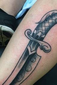 Ang calf old school na itim at puting dagger tattoo pattern