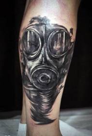 Modello di tatuaggio maschera antigas nera stile realistico polpaccio