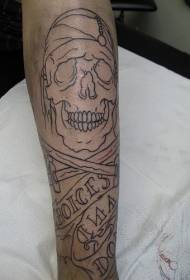 Leg swarte line skull tattoo patroan