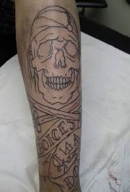 Modello di tatuaggio teschio di linea gamba nera