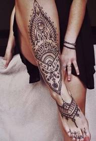 Ang Calf Fantastic Black Henna Flower Tattoo Pattern