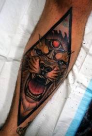 Bezerro nova escola leão do diabo preto com padrão de tatuagem triângulo preto