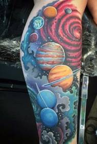 Patrón de tatuaje de planeta de color del sistema solar de dibujos animados de caña