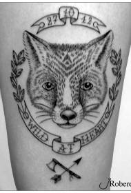 Mbwa mweusi wa laini ya mbweha na muundo wa tattoo ya barua