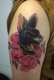 Love flower bunny big arm tattoo pattern