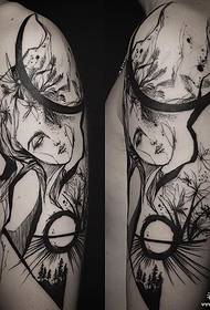 Patrón de tatuaje de personaje abstracto de tinta de salpicadura de brazo grande europeo y americano