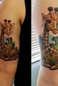 Duebel grouss Aarm Tattooen männlech groussen Aarm op Planzen a Giraff Tattoo Biller