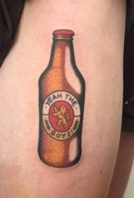Wine bottle pattern tattoo girl color photo bottle tattoo on thigh