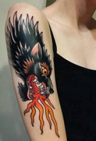 Nagy kar tetoválás illusztráció lány nagy kar a színes farkas fej tetoválás kép