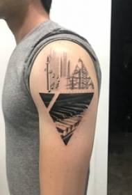 Knaboj granda brako sur nigra prick geometria linio piano piano tatuaje