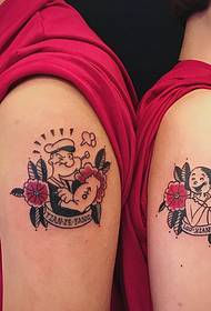 Смішні мультфільм пара татуювання візерунок на зовнішній стороні великої руки