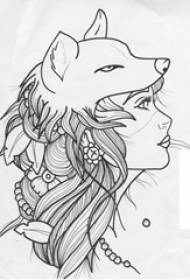 Krásná černá fox hlava žena jednoduchý řádek tetování rukopis