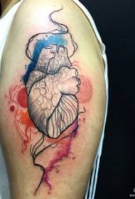 Grote arm lijn hart splash inkt kleur tattoo patroon