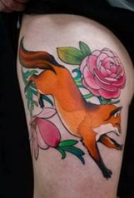 Baile animal tattoo chica muslo rosa y zorro tatuaje foto