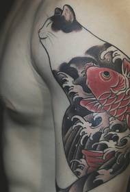 Big arm traditional red squid tattoo pattern full of personality