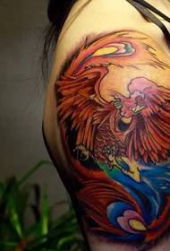 Tatuaj cu braț mare phoenix imagine roșu foc