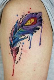 Малюнак на татуіроўцы з вялікім афарбоўкай пёраў прыгожы і шчодры
