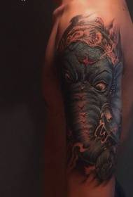 Novo patrón de tatuaxe de deus de elefante en miniatura de cor tradicional