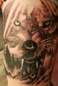 Tatoveringslandskab mønster drengens store arm på landskab og ulv tatoveringsbillede