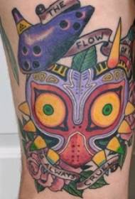 Painted tattoo boy with arms on flower and mask tattoo picture