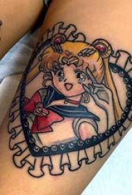 მეზღვაური მთვარე ტატუტის ნიმუში Girly ბარძაყის გულის ფორმის და Sailor Moon Tattoo Picture
