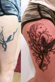 Tatuering täcka flickans lår på filial och fågel tatuering bild