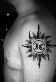 Crno-bijele slike mehaničkih tetovaža jakih muškaraca s velikom rukom