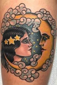 少女と月のタトゥーパターン女の子太もも少女と月のタトゥー画像