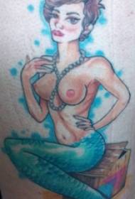 Tattoo sirenë sirenë foto tatuazh sirenë në kofshën e vajzës
