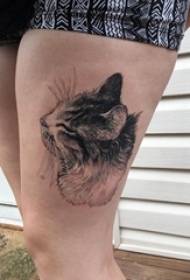 Tatuaje de gato animal Baile cadro de tatuaxe de gato negro e gris na coxa