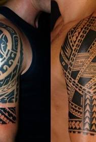 What you see is the infinite strength of the male half-sleeve big arm tribal totem tattoo pattern