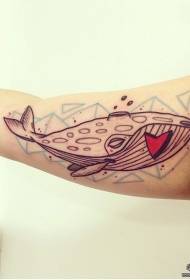 大臂鲸鱼心形几何欧美纹身图案