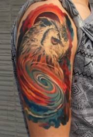 Nagy kar tetoválás illusztráció férfi nagy kar a színes bagoly tetoválás kép
