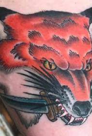 Cuisses de fille de tradition de tatouage sur des images de tatouage de dague et renard