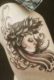 Coscia tradizionale ragazza coscia su foto ritratto tatuaggio nero