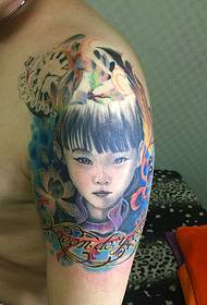 Iso käsivarsi söpö aura pieni tyttö muotokuva tatuointi malli