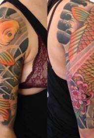Squid tattoo line girl big arm on flower and squid tattoo picture
