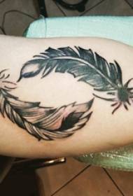 Tatuatges punxants del tatuatge plomes masculines sobre fotografies del tatuatge de ploma negra