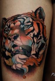百乐动物纹身 女生大腿上彩色的老虎纹身图片