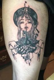 გოგონა პერსონაჟი ტატუირების ნიმუში ბიჭი სტუდენტი ბარძაყზე ქალი ხასიათის tattoo ნიმუში