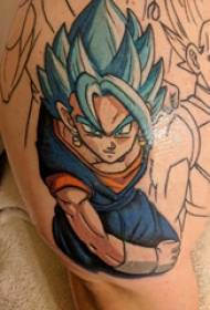 Coscia tatuata di coscia da ragazzo maschio su foto di tatuaggi super saiyan colorati