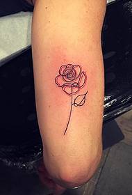Big arm small fresh line rose tattoo pattern
