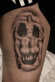 Tatuaj coapsa bărbat bărbat coapsa pe tatuaj craniu negru imagine