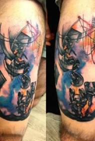 Lår tatovering mandlige dreng lår på farvet robot tatovering billede