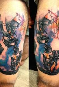 Oberschenkel Tattoo männlech Jong Oberschenkel op faarwege Roboter Tattoo Bild