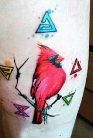 紋身三角形和鳥紋身圖片上的鳥男孩大腿