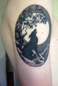 狼和花紋身圖案男孩大臂上大樹和狼紋身圖片